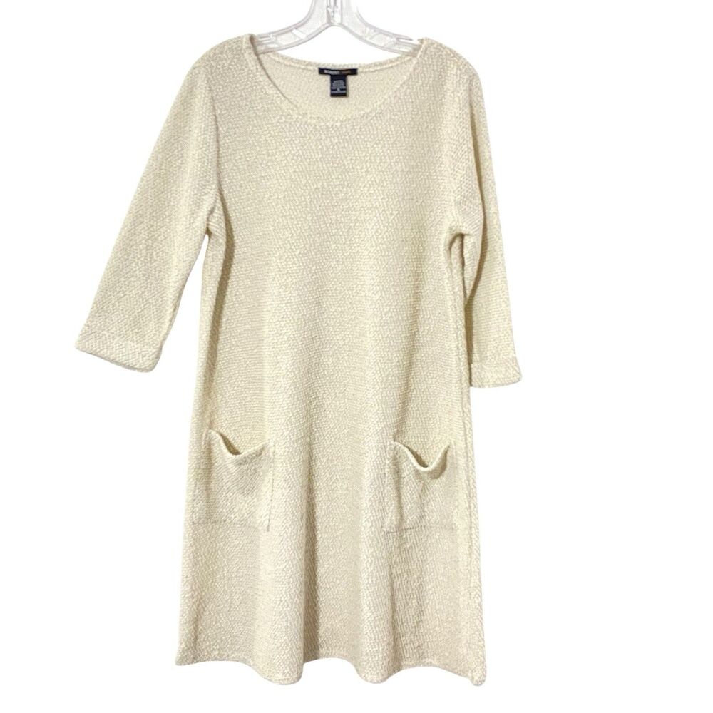 Robert Lewis ivory black M textured Woven soft Sheath Dress pockets sweater